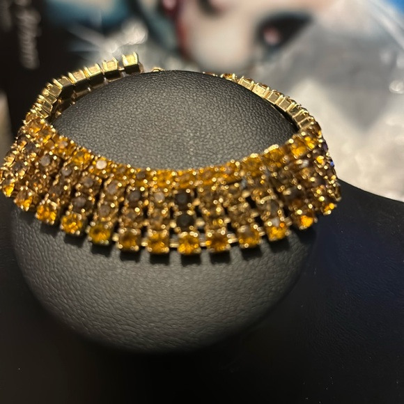 Rare - Beautiful Vintage Amber & Topaz Rhinestone Bracelet - Picture 5 of 9